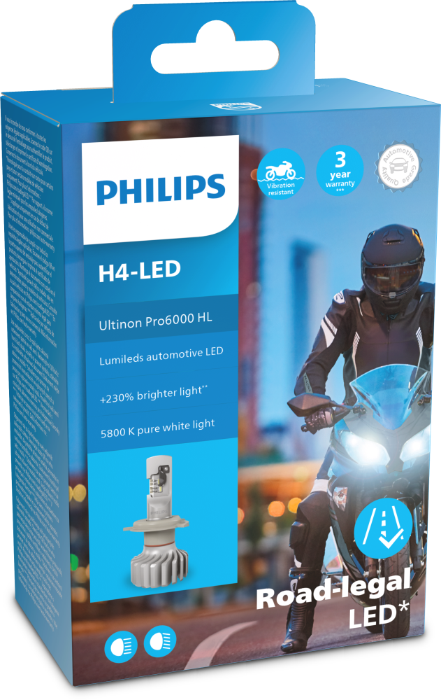 H4 Philips Ultinon Pro6000 LED für Motorräder, H4, MOTORRADLAMPEN